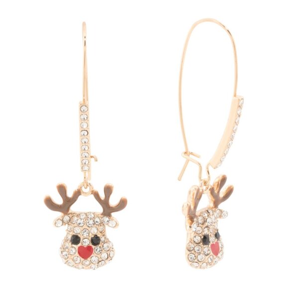 BETSEY JOHNSON Gold Reindeer Crystal Earrings - Picture 1 of 2